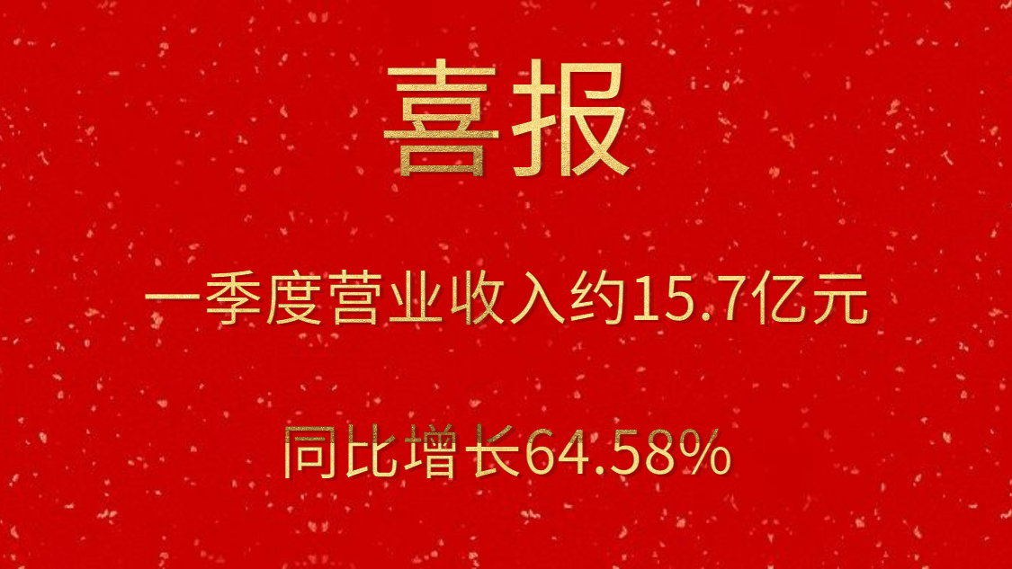 公司一季度实现营业收入约15.7亿元，同比增长64.58%